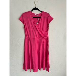 Haute Edition Woman Fuchsia Cap- Sleeve V- Neck Skater Dress, Size XL
